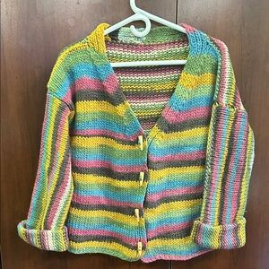 INCREDIBLE HANDKNIT Sz M Multicolor Striped Knit Button-Front Women's Cardigan